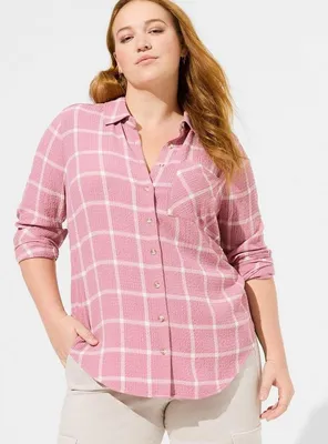 Lizzie Crinkle Flannel Gauze Button-Up Shirt