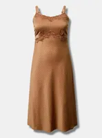 Tea Length Woven Jacquard Lace Trim Cami Dress