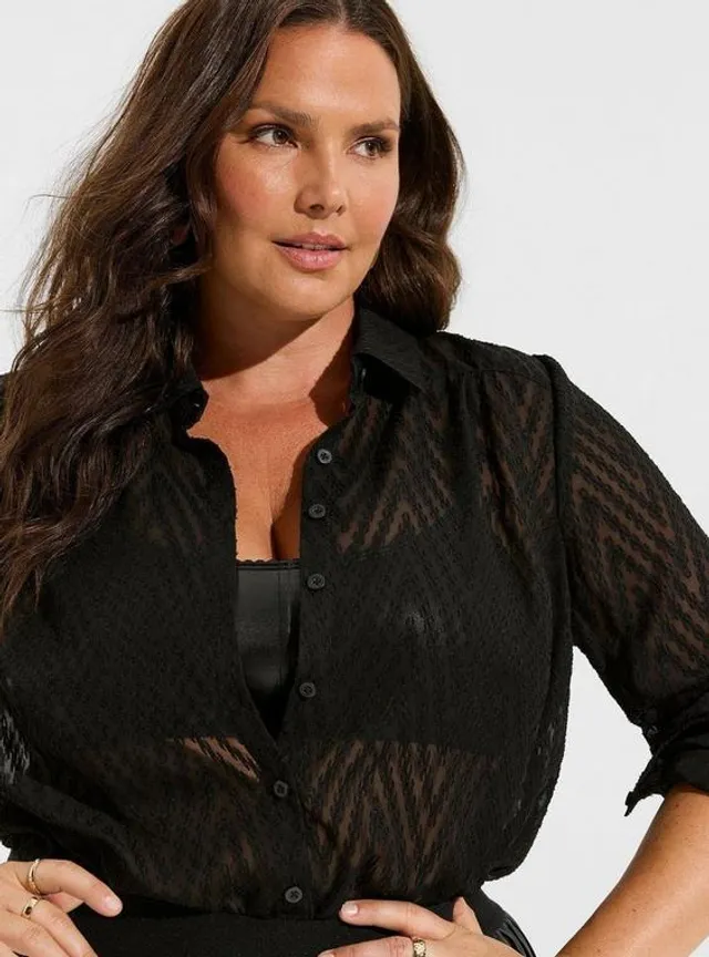 Plus Size - Textured Woven With Eyelet Trim Cold Shoulder Top - Torrid