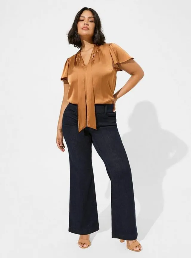 TORRID Satin Tie Front Neck Flutter Sleeve Blouse