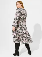 Midi Swiss Dot Pleat Long Sleeve Dress