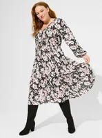 Midi Swiss Dot Pleat Long Sleeve Dress