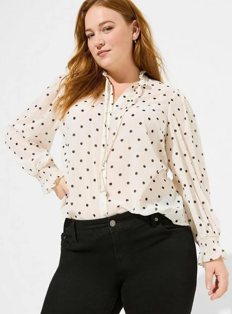 Crinkle Chiffon Button Up Mock Neck Blouse