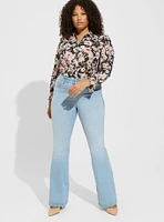 Crinkle Chiffon Button Up Mock Neck Blouse