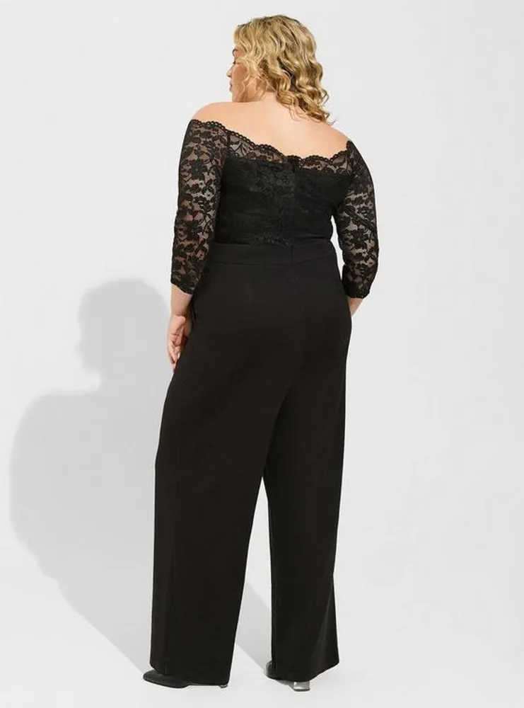 Lace and Ponte Off The Shoulder Jumpsuit