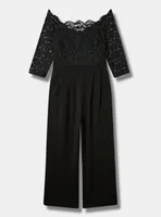 Lace and Ponte Off The Shoulder Jumpsuit