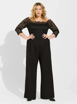 Lace and Ponte Off The Shoulder Jumpsuit