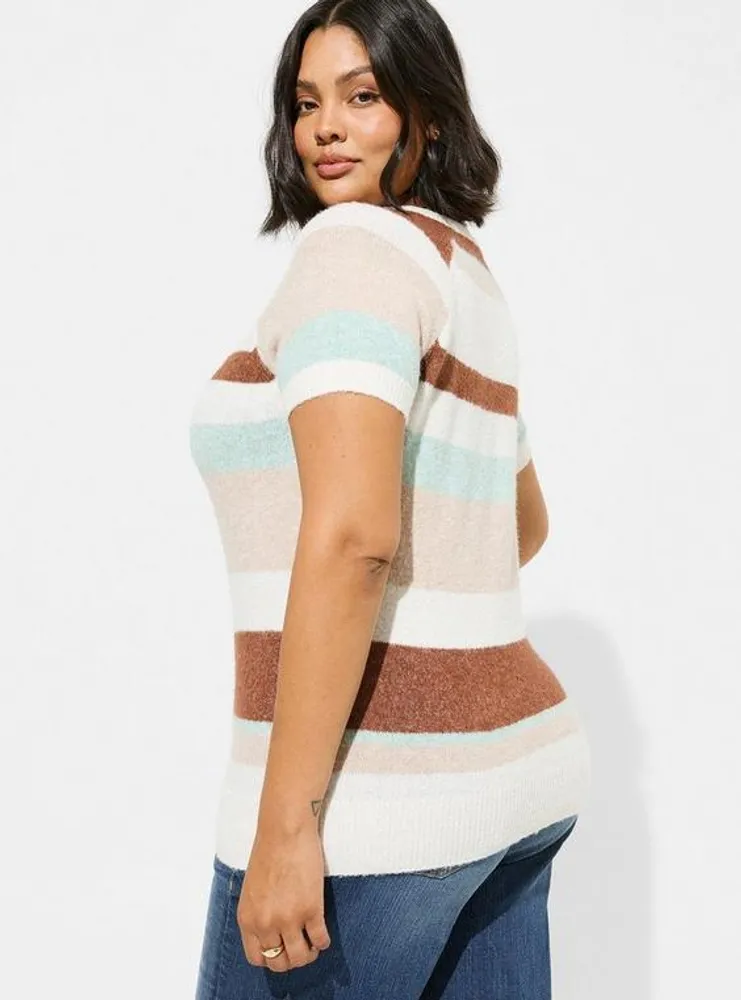 Plus Size - Pointelle Pullover Short Sleeve Sweater - Torrid