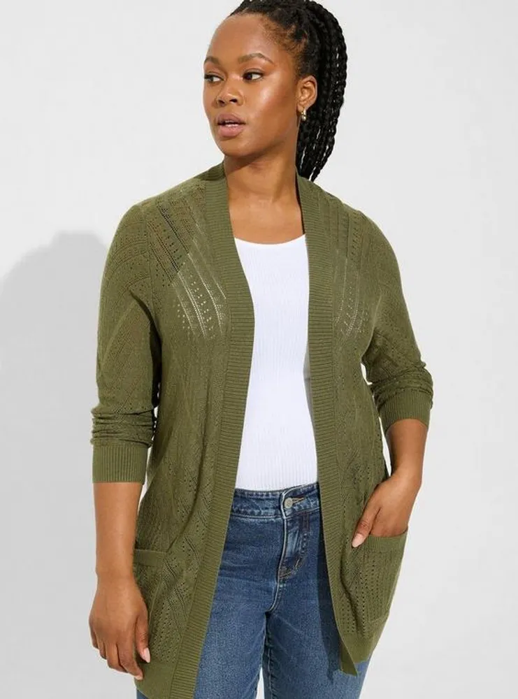 Pointelle Cardigan Open Front Sweater