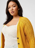 Pointelle Sleeve V-Neck Cardigan