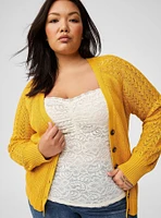 Pointelle Sleeve V-Neck Cardigan