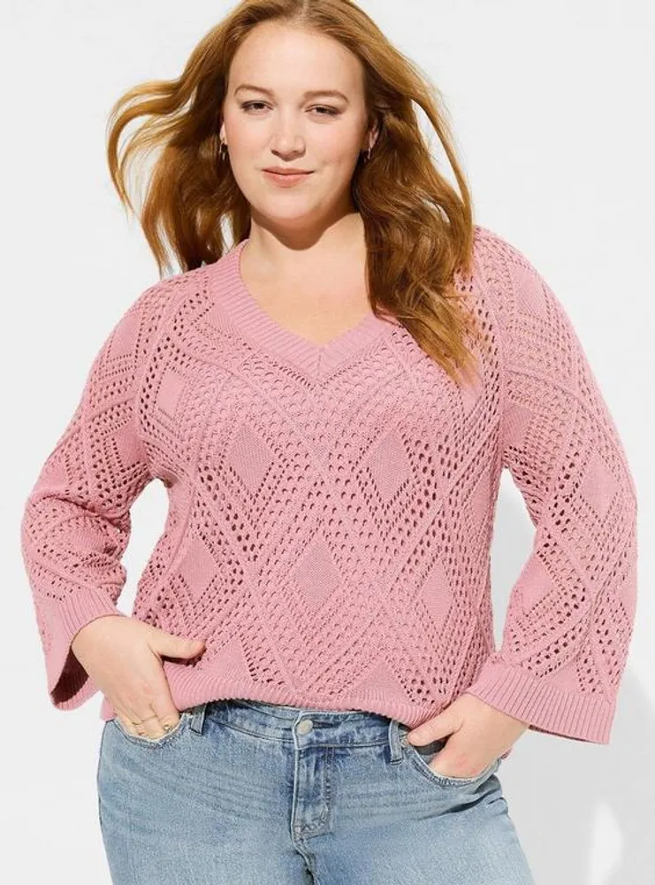Pointelle Pullover V-Neck Sweater
