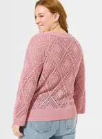 Pointelle Pullover V-Neck Sweater