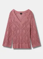 Pointelle Pullover V-Neck Sweater