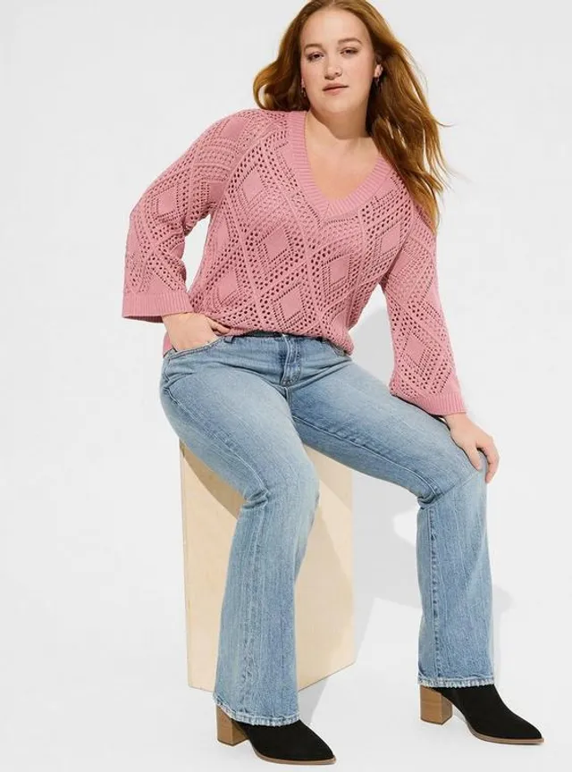 Plus Size - Pointelle Pullover Short Sleeve Sweater - Torrid