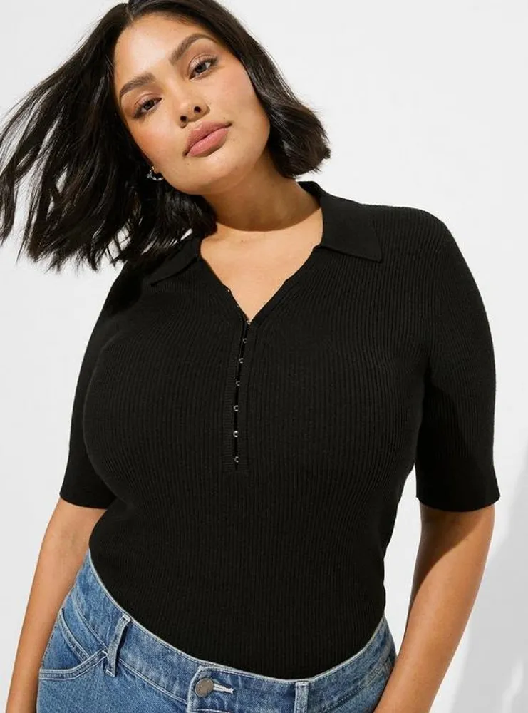 Fitted Ribbed Polo Sweater