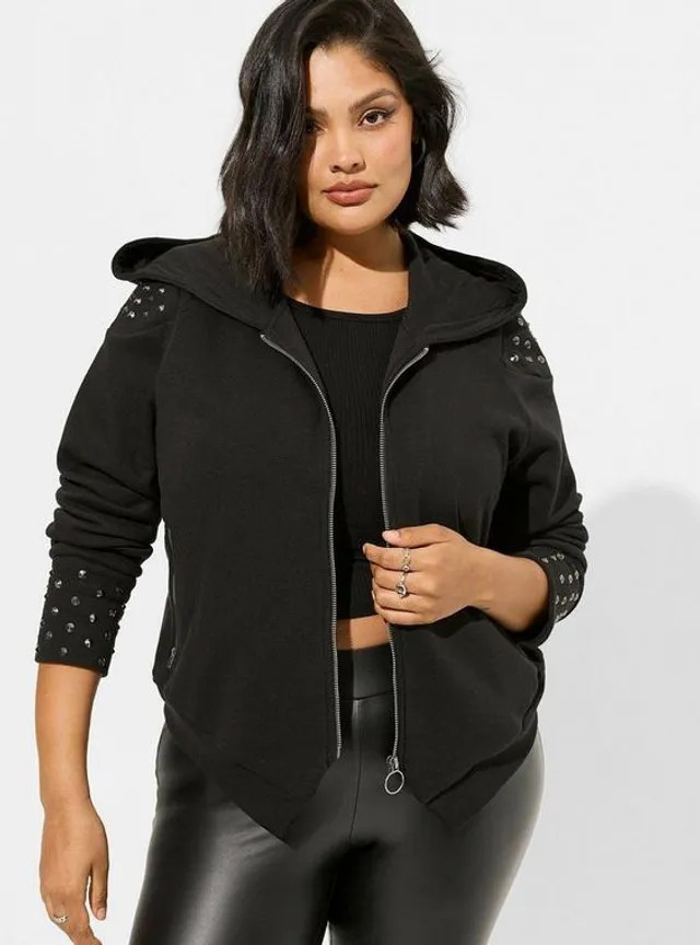 TORRID Cozy Fleece Oversized Hood Studded Zip Front Jacket