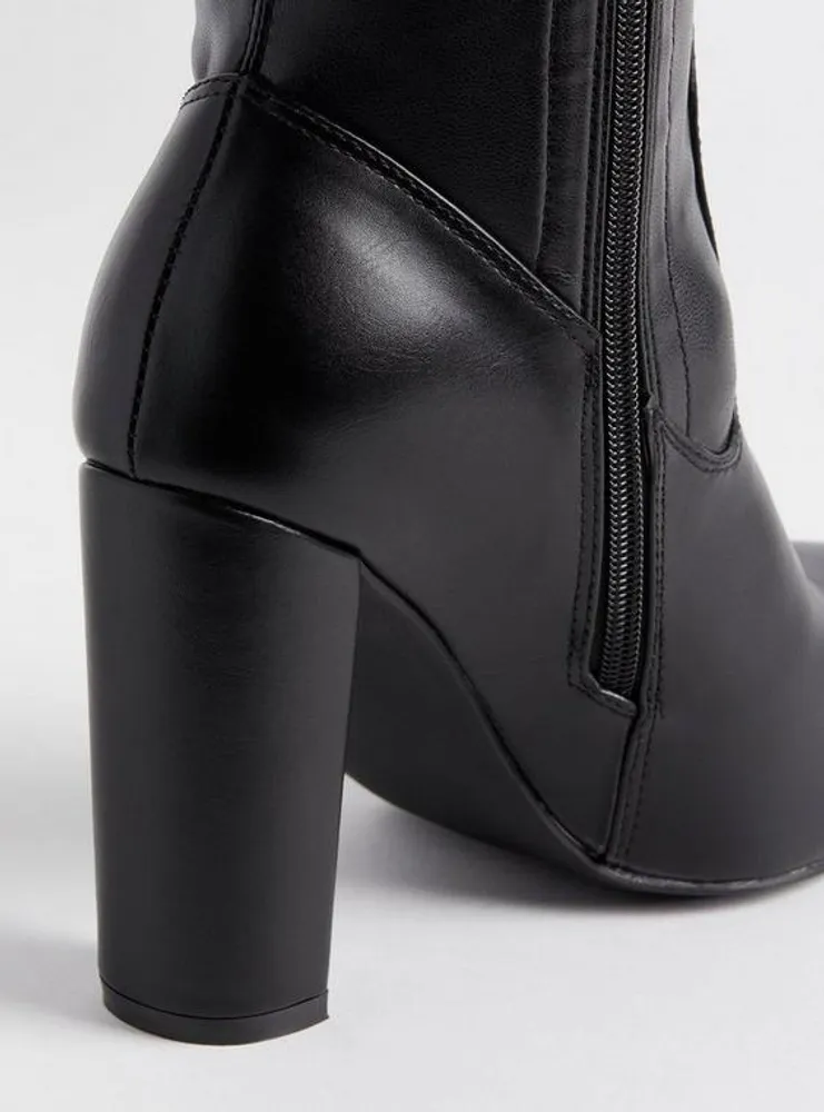 Over the Knee Stretch Faux Leather Pointed Toe Heeled Boot