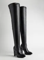 Over the Knee Stretch Faux Leather Pointed Toe Heeled Boot