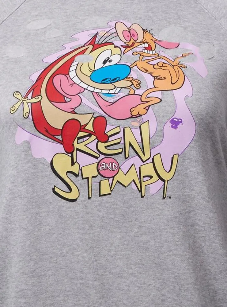 Ren And Stimpy Cozy Fleece Destructed Hoodie