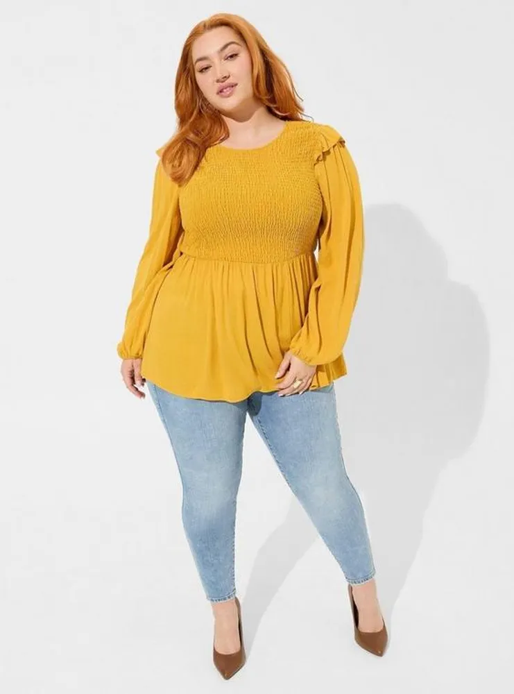 Plus Size - Babydoll Crinkle Gauze Smocked Top - Torrid