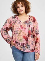 Crinkle Chiffon Raglan Tie Front Blouse