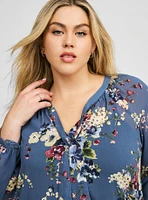Crinkle Chiffon Raglan Tie Front Blouse