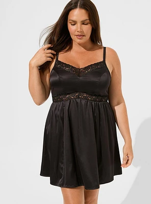 Dream Satin Babydoll Lace Sleep Gown