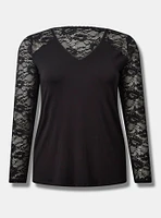 Super Soft V-Neck Lace Sleeve Top