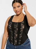 Ponte Square Neck Lace Corset Top