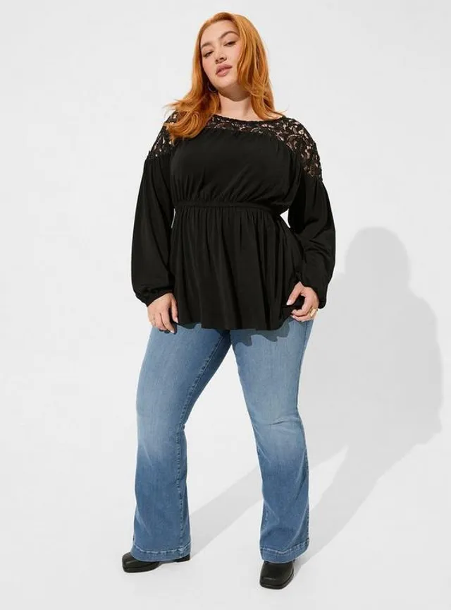 Plus Size - Black Floral Studio Knit Babydoll Top - Torrid