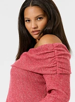 Brushed Waffle Off Shoulder Long Sleeve Top