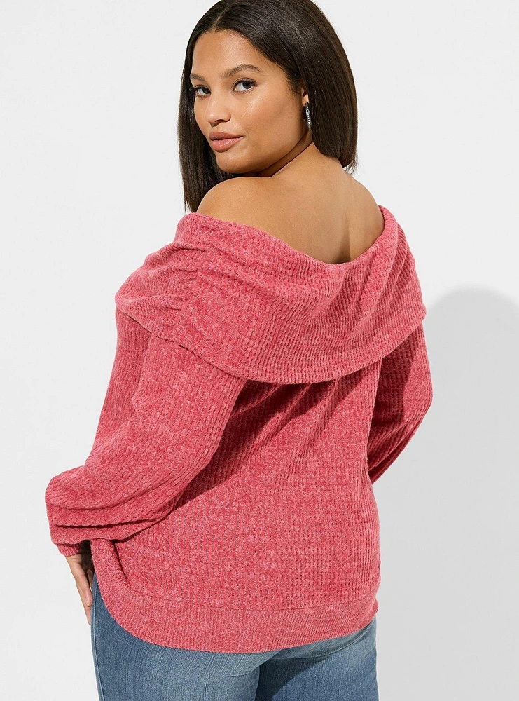 Brushed Waffle Off Shoulder Long Sleeve Top