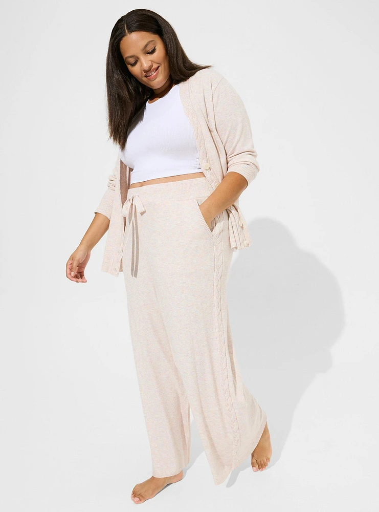 Cable Knit Trim Wide Leg Lounge Pant