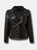 Fabric Mix Hooded Moto Jacket