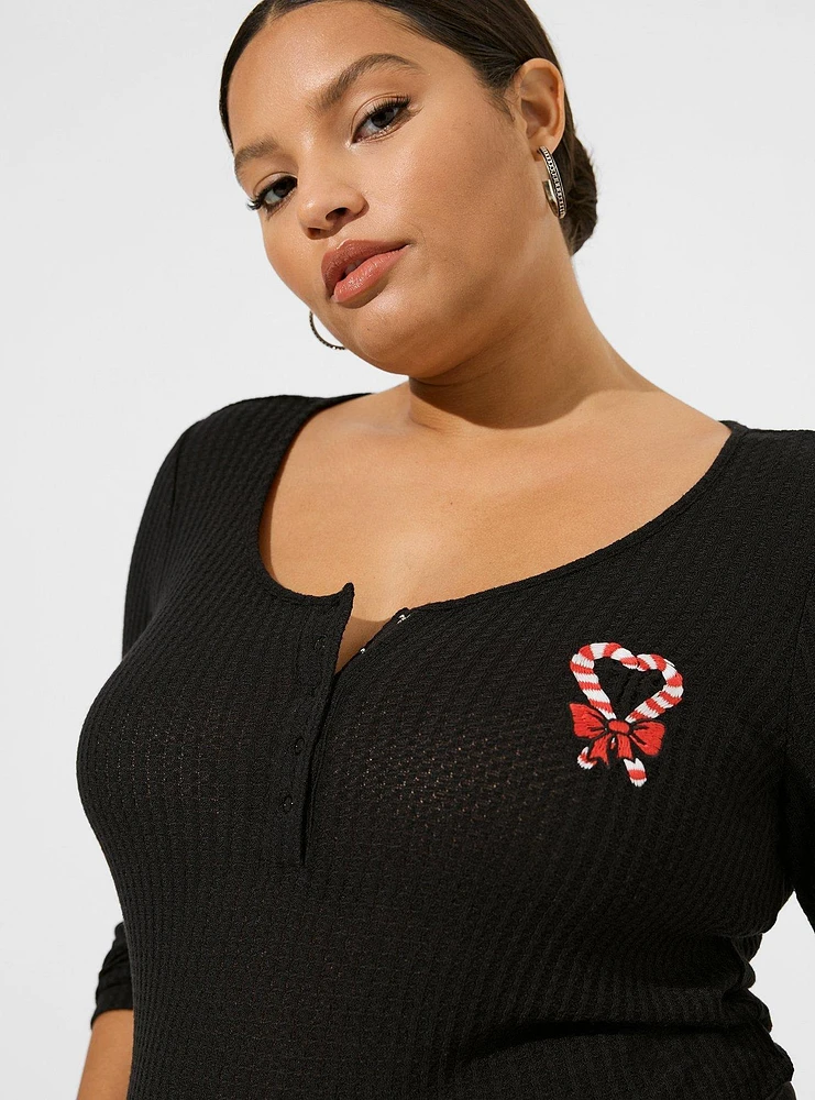 Candy Cane Classic Fit Waffle Snap Front Long Sleeve Tee