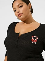 Candy Cane Classic Fit Waffle Snap Front Long Sleeve Tee