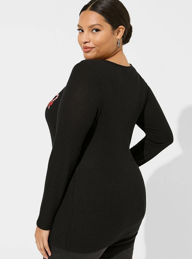 Candy Cane Classic Fit Waffle Snap Front Long Sleeve Tee