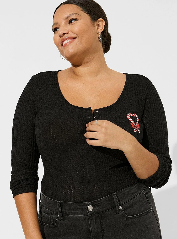 Candy Cane Classic Fit Waffle Snap Front Long Sleeve Tee