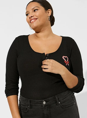Candy Cane Classic Fit Waffle Snap Front Long Sleeve Tee