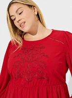 Peplum Georgette Embroidered Long Sleeve Blouse