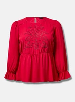 Peplum Georgette Embroidered Long Sleeve Blouse