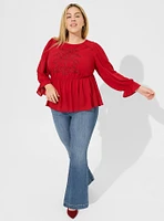 Peplum Georgette Embroidered Long Sleeve Blouse