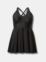 Wireless Cutout Halter Mid Length Swim Dress With Brief