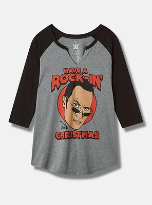 The Rock Classic Fit Cotton Notch Long Sleeve Raglan Tee