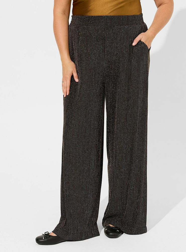 Pull On Wide Leg Stretch Lurex High Rise Pant