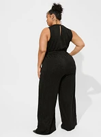 Glitter Knit Surplice Wide Leg Jumpsuit