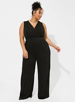 Glitter Knit Surplice Wide Leg Jumpsuit