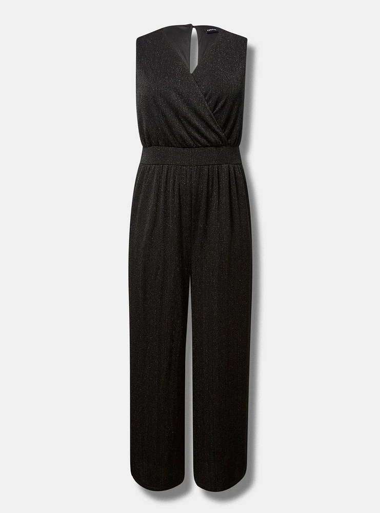 Glitter Knit Surplice Wide Leg Jumpsuit