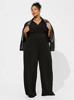 Glitter Knit Surplice Wide Leg Jumpsuit